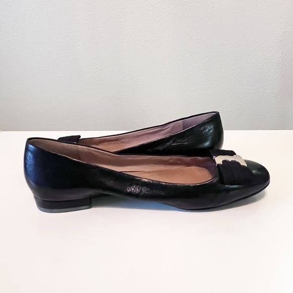 Tory Burch Gemini Link Bow Black Leather Ballet Flats Size 8 - Picture 3 of 12